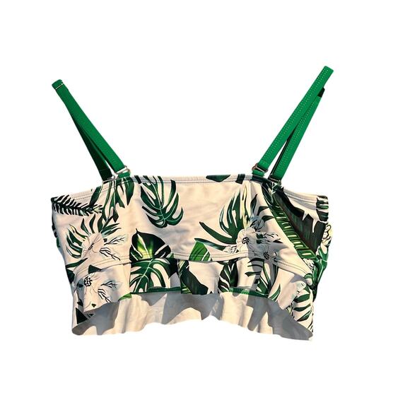 Liora Size Small Bikini Top White Green Palm Leaf Flowers Adjustable Straps Pool - Picture 2 of 7